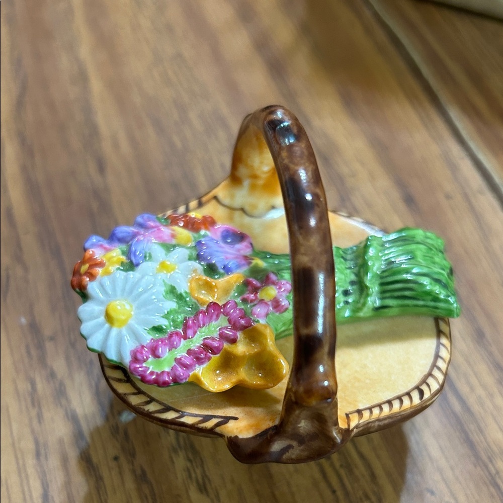 Rare Limoges France Porcelain Flower Basket Trinket Box with Multicolor Bouquet